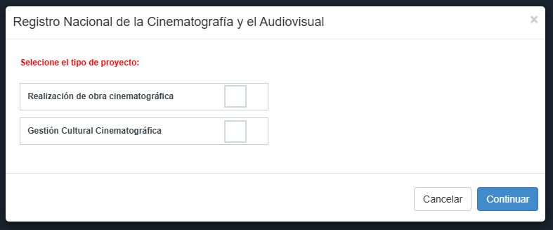 Imagen que muestra que tipo de proyecto seleccionar