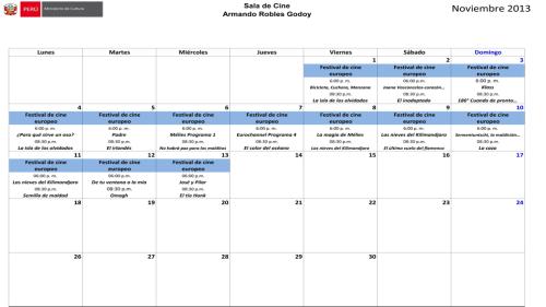 Programación de noviembre en la sala de cine Armando Robles Godoy