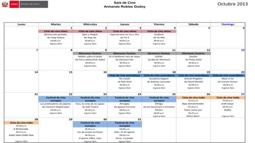 Programación de octubre en la sala de cine Armando Robles