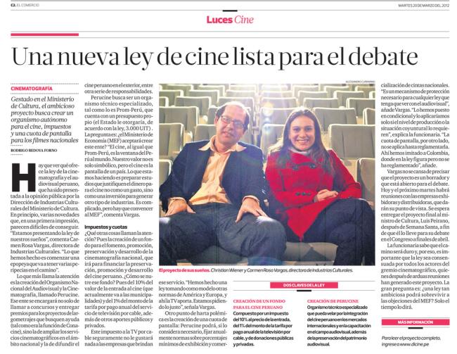 Nota en El Comercio sobre el Proyecto de Ley de Cine Peruano