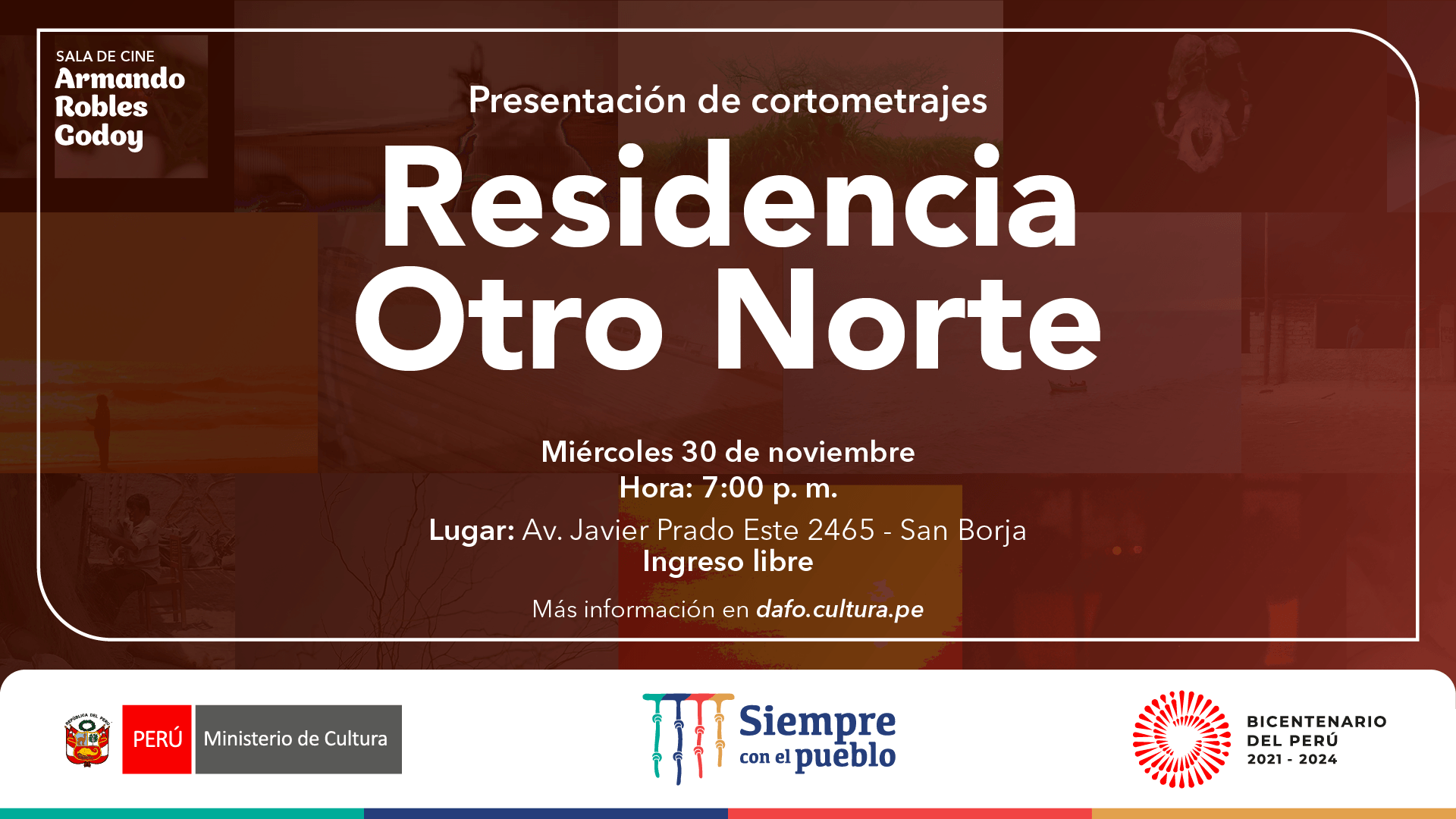 Muestra de cortometrajes de la Residencia Otro Norte en la sala Armando Robles Godoy