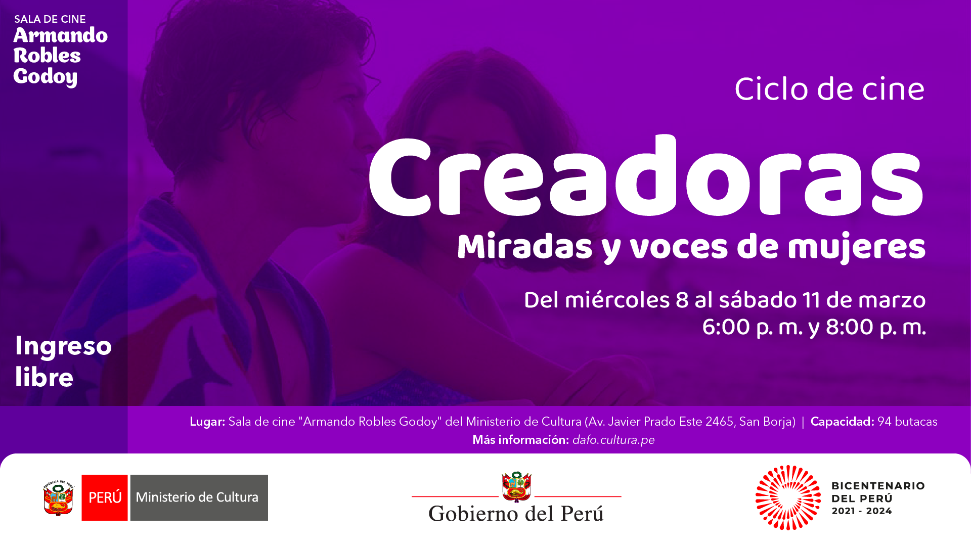Ciclo de cine "Creadoras. Miradas y voces de mujeres" en la sala Armando Robles Godoy