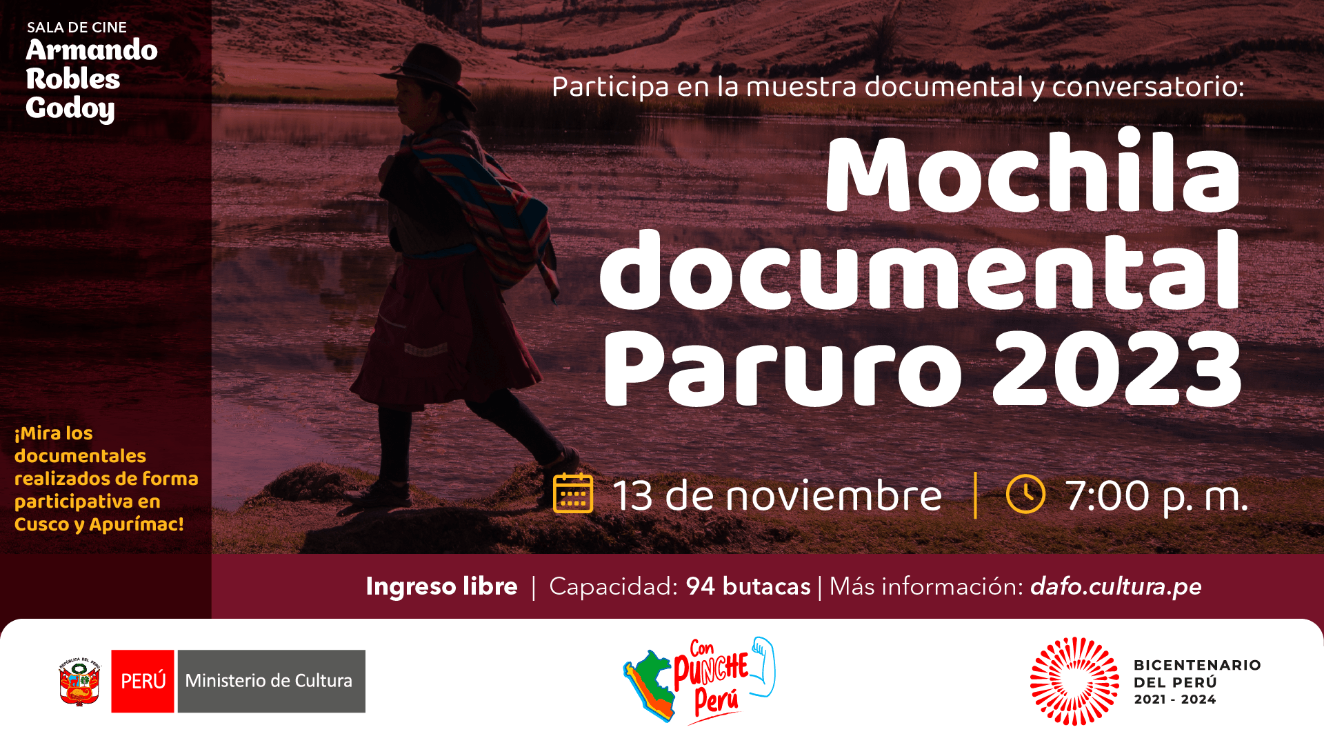 Mochila documental Paruro 2023 en la sala Armando Robles Godoy